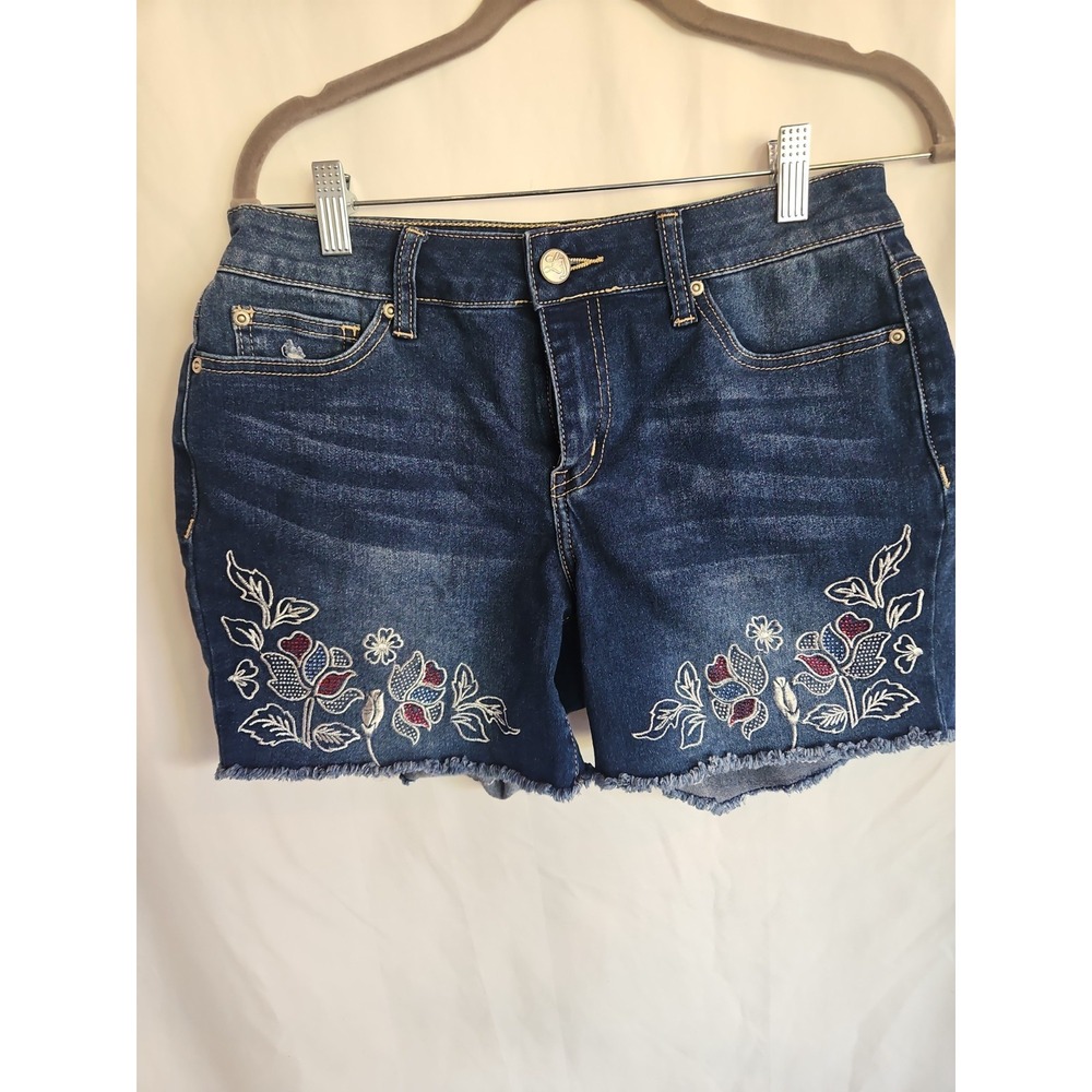 Love Indigo Jean Shorts Womens 6 Blue Excellent Embroidered Rhinestone Cut-Off